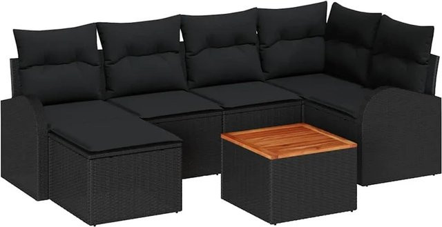 7-tlg. vidaXL Garten-Sofa-Set aus Polyrattan in Schwarz mit Polsterung und Armlehnen - Bild 1