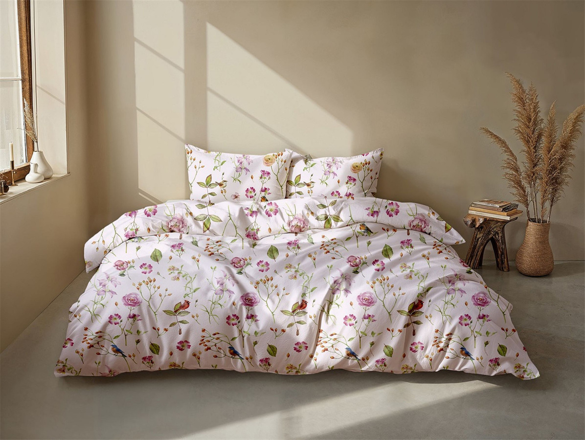 Zo! Home Bettwäsche Zita Crystal Pink aus Baumwolle mit Blumen, Rosen und Vögeln, B/H: 155 x 220 cm und 80 x 80 cm - Bild 1