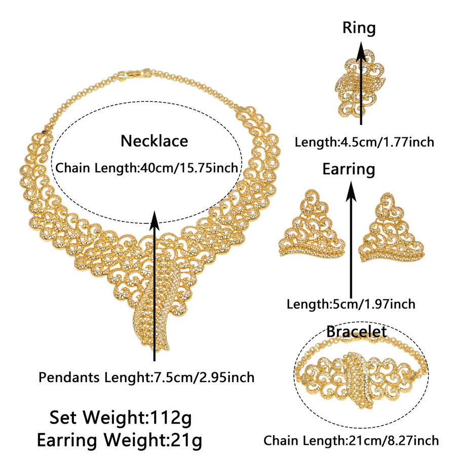 SYHOL Schmuckset, Halskette, Ohrringe, Armband, Goldfarben, Damen - Bild 2