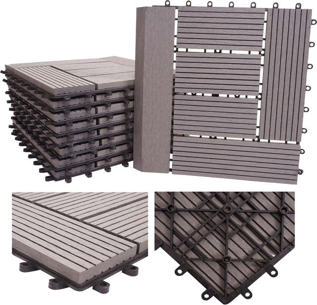 MCW WPC Bodenfliese Sarthe mit Abschluss in Holzoptik für Balkon und Terrasse, Grau, B/T: 30 x 30 cm, 11 Stück (1qm) - Bild 1