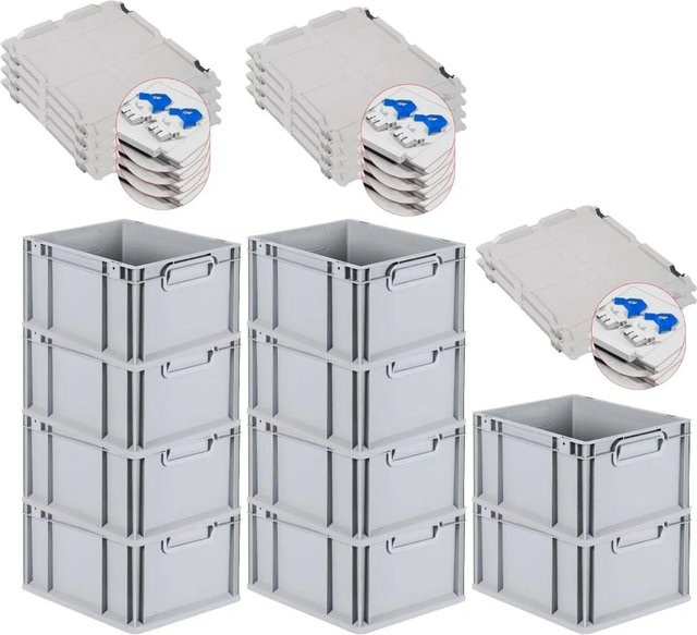 PROREGAL SuperSparSet 10x Eurobox NextGen Grip mit Scharnierdeckel und blauen Schiebeschnappverschlüssen, Grau, H x B x T: 22 x 30 x 40 cm, 20 Liter - Bild 1