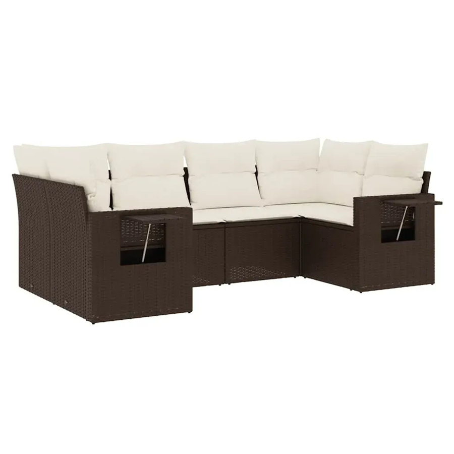 vidaXL 6-teilige Garten-Sofagarnitur in L-Form aus braunem Poly-Rattan mit Kissen und Stauraum - Bild 2