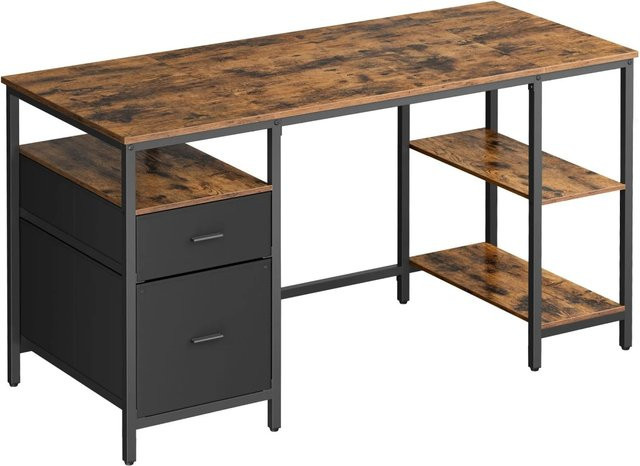 Vasagle Schreibtisch mit 3 Ablagen in Braun-Schwarz, B/T/H: 140 x 60 x 76 cm - Bild 1