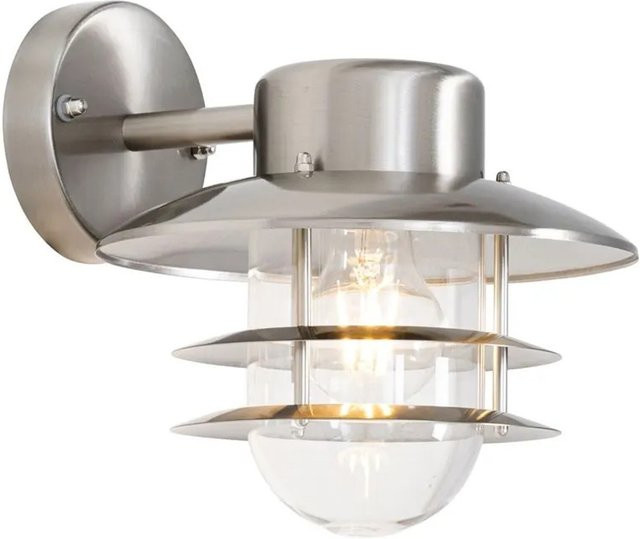 QAZQA Industrielle Wandleuchte Shell aus Stahl in Silber mit transparentem Glas, IP44 wetterfest für Außenbereich, Terrasse und Gartenweg - Bild 1