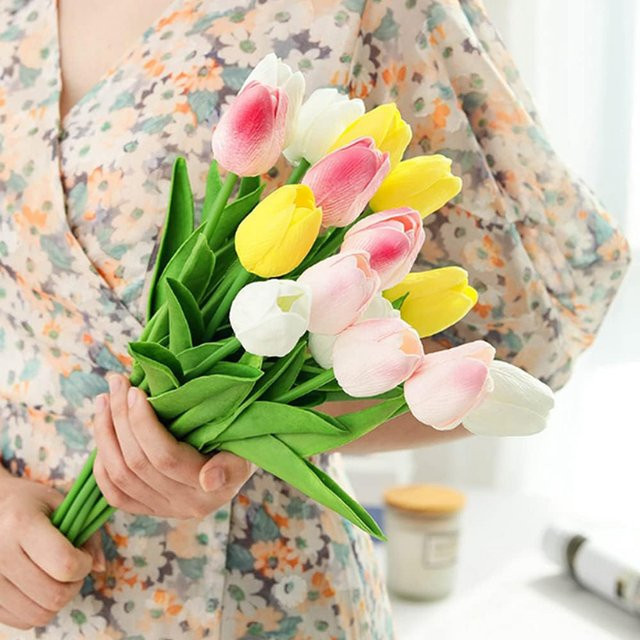 Realistische künstliche Tulpe von XIAOYINMO in Mehrfarbig, ideale Dekoration für Hochzeit, Valentinstag und Zuhause - Bild 1