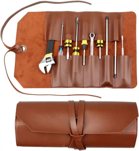 Multifunktionale Leder-Werkzeugtasche zum Aufrollen für Gravurwerkzeuge, Messer und Holzbearbeitung in Schwarz oder Braun - Bild 1