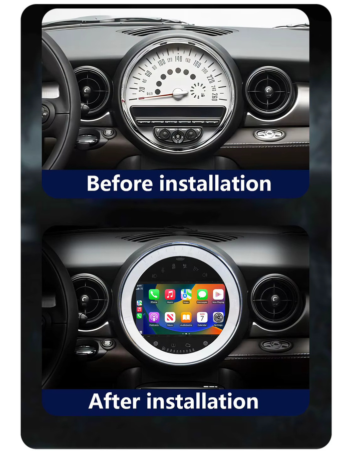 SZCHSTEK Android 14 Kabelloses CarPlay Multimedia-System mit GPS und WIFI für BMW Mini Cooper S Clubman R55 Clubvan R56 Cabrio R57 Coupe R58 R59 in Schwarz - Bild 2