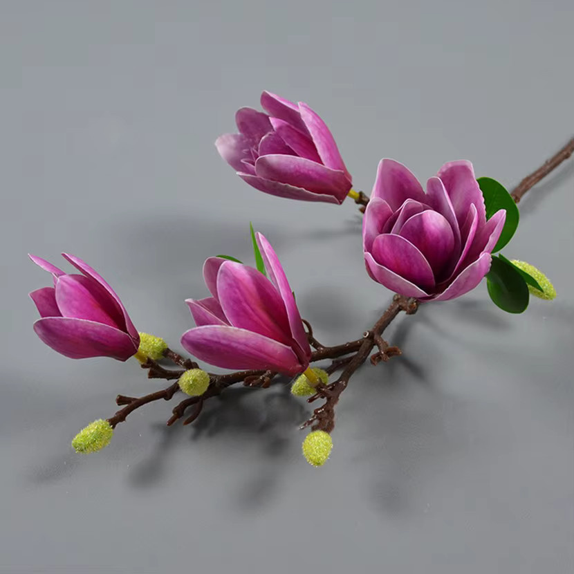 XIAOYINMO Künstliche Magnolienblumen-Bouquets aus Seide in Pink und Grün für Tischdekoration, Hochzeiten und Garten - Bild 4