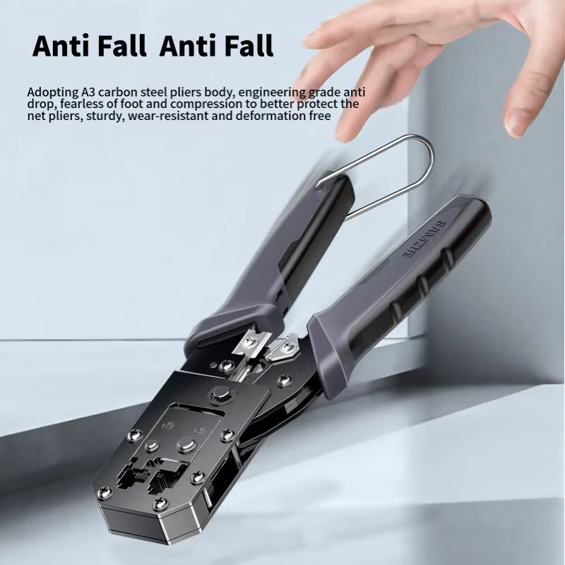 SAMZHE RJ45 Crimpzange für Ethernet LAN Kabel mit Cutter und Stripper in Schwarz - Bild 5