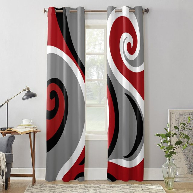 Super Six Vorhänge mit abstraktem Wirbel-Design in Rot, 2er-Set, Breite: 70 cm, Höhe: 100 cm - Bild 1