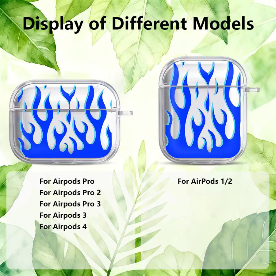 Transparente Schutzhülle mit blauem Flammen-Design für Apple AirPods Pro und AirPods 3/2/1 - Bild 3