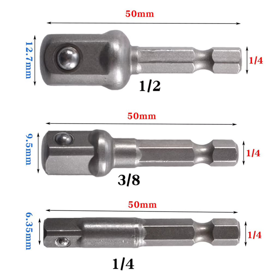 DAZZLEEX Bohrer Buchse Adapter Set mit Hex Schaft Verlängerung für Schlagschrauber 1/2 Zoll, 3/8 Zoll und 1/4 Zoll Vierkant Kopf - Bild 2