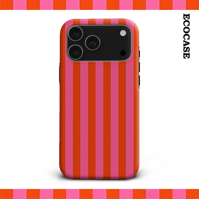 Handyhülle mit rosa roten Streifen für Apple iPhone 11 bis iPhone 17 Pro Max Plus mit doppelschichtiger Rückseite - Bild 1