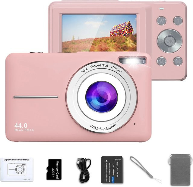 KIDKD Kompakt Digitalkamera für Kinder und Mädchen in Pink mit 44MP, HD 1080P und 16-fach Zoom - Bild 1