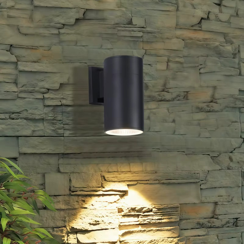 Khelse GU10 LED-Wandleuchte für den Außenbereich, moderne Zylinder-Straßenleuchte aus Metall, wasserdicht IP65, schwarz, für Garten und Balkon - Bild 1