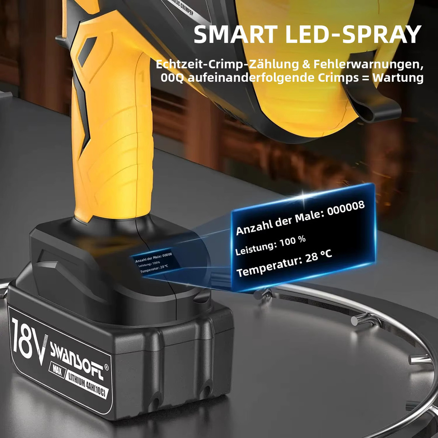 SWANSOFT 18V Akku-Rohrpresswerkzeug-Set in Schwarz mit 12 Pressköpfen für V/U/TH-Profile zur Verarbeitung von Kupfer und Edelstahl - Bild 4