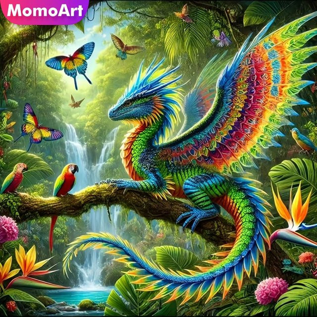 Momoart DIY Diamant-Mosaik Dinosaurier-Tiermuster für Erwachsene und Anfänger, bunte Wandkunst Stickerei, B/H: 20 x 20 cm - Bild 1