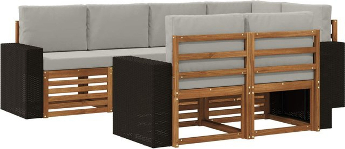 Modernes Ecksofa Set von vidaXL aus Akazienmassivholz in Natur und Grau mit 7 Teilen und wendbarer Funktion - Bild 1