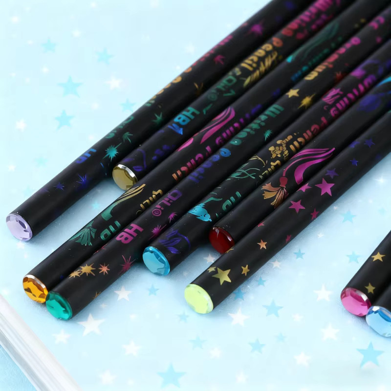 12 bunte HB Holzbleistifte mit Sternenhimmel-Design und Radiergummi, Multicolor - Bild 6