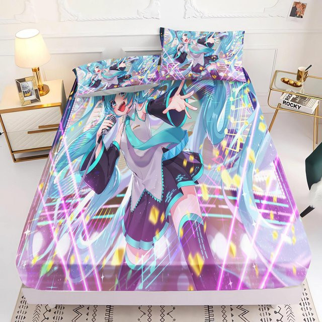 Hatsune Miku Bettwäsche-Set aus Mikrofaser mit Bettbezug und Kissenbezug, Mehrfarbig, B/T/H: 120 x 200 x 30 cm - Bild 1