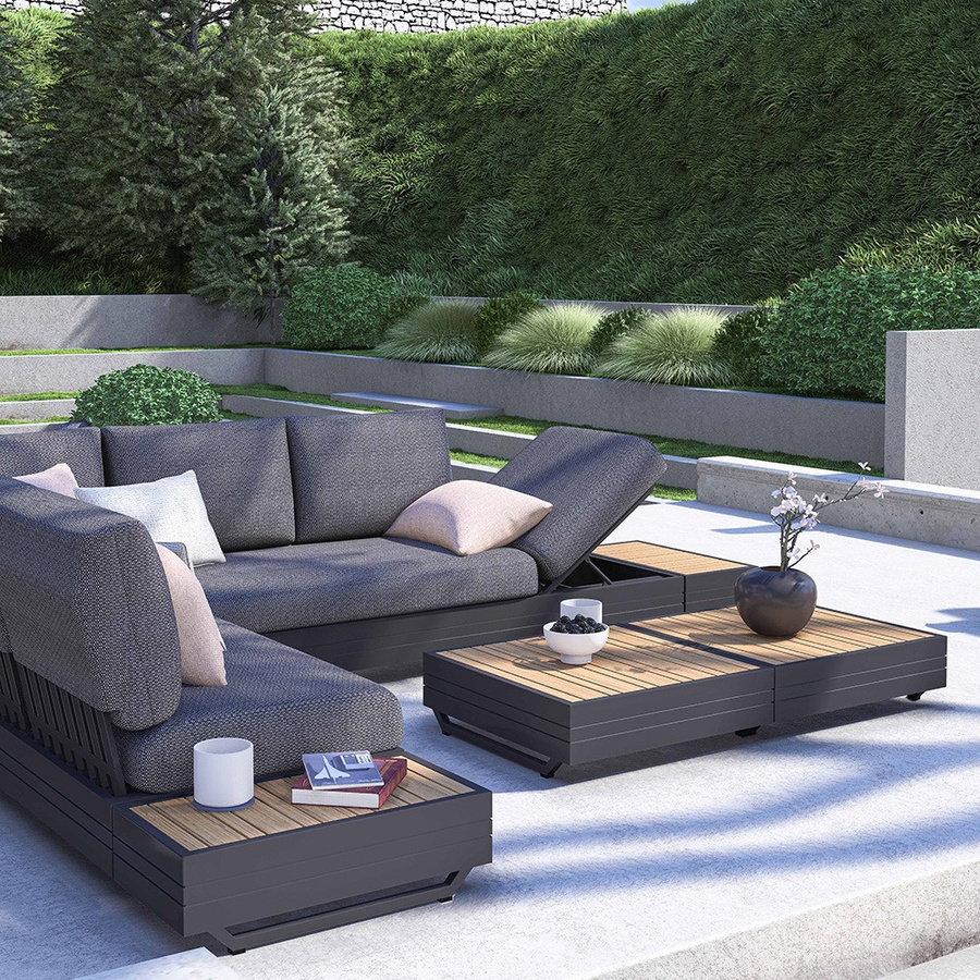 Zebra Cubo Neo 7-teiliges Loungeset aus Aluminium in Graphit mit wasserdichten Kissen in Sutton Grey - Bild 3