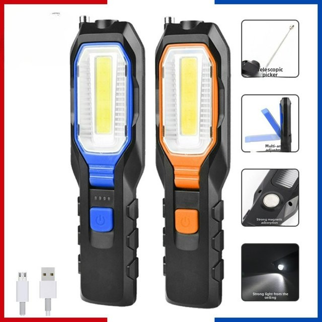 USB wiederaufladbare LED-Inspektionsleuchte mit Magnet und Haken in Schwarz - Bild 1