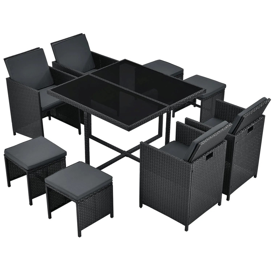 Juskys Polyrattan Sitzgruppe Baracoa L 9-teilig in Schwarz für Garten und Terrasse - Bild 3
