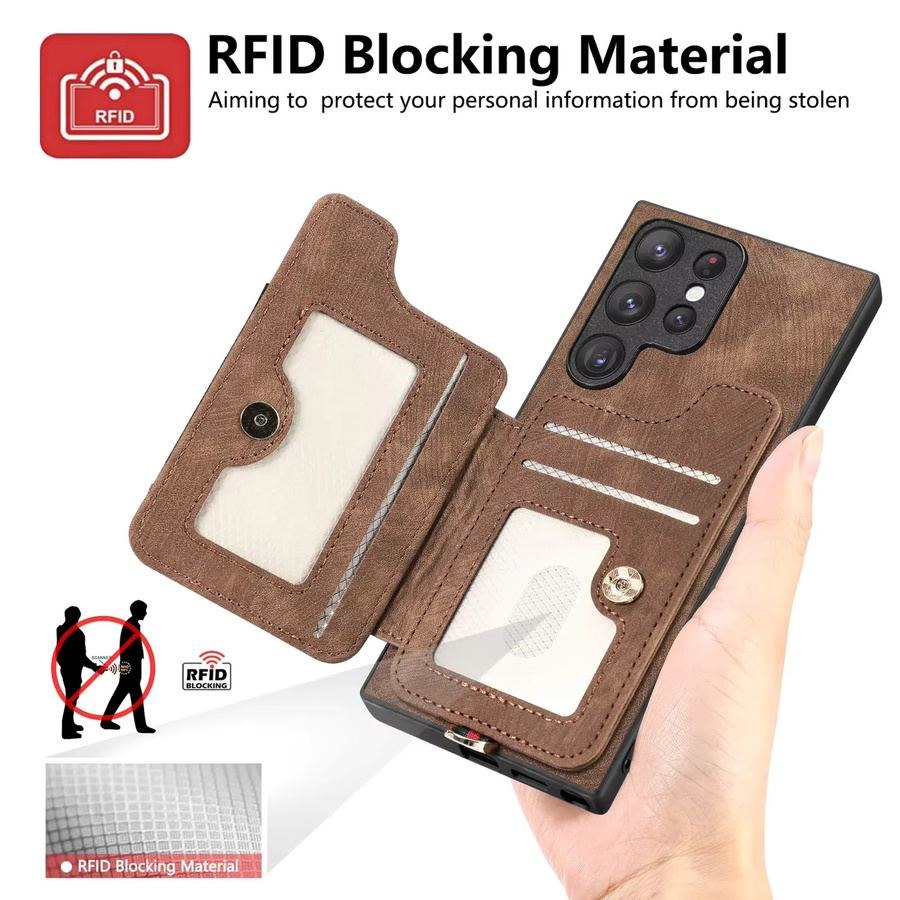 Leder Handyhülle mit Ringhalter und Kartenfach für Samsung Galaxy S24 S23 S22 S21 S20 Ultra Plus A54 A53 A34 A14 in Braun - Bild 1