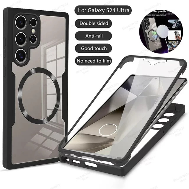 Stoßfeste 360 Grad Schutzhülle für Samsung Galaxy S26 S25 S24 S23 S22 Ultra Plus FE transparent und pink mit kabellosem Laden - Bild 1