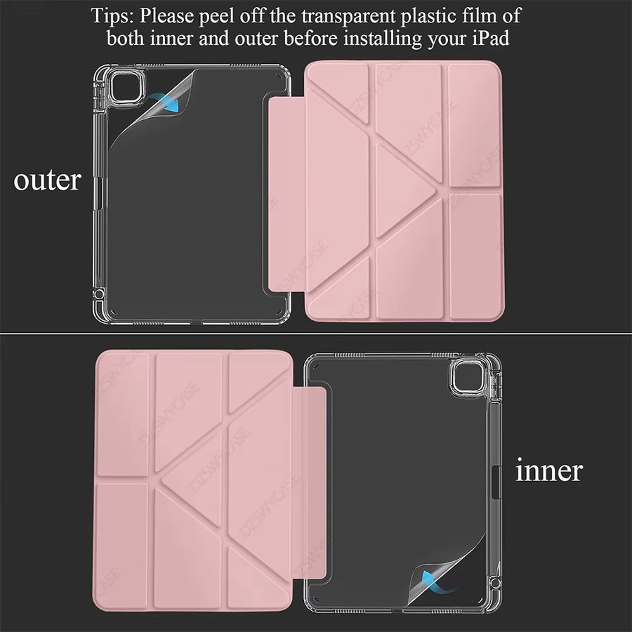 DZSWYCASE Schutzhülle für iPad Pro 11 (2018-2022) und iPad Air 10.9/11 M2 M3 M4, stoßfeste und schlanke Hülle mit Stifthalter, transparent/pink - Bild 3