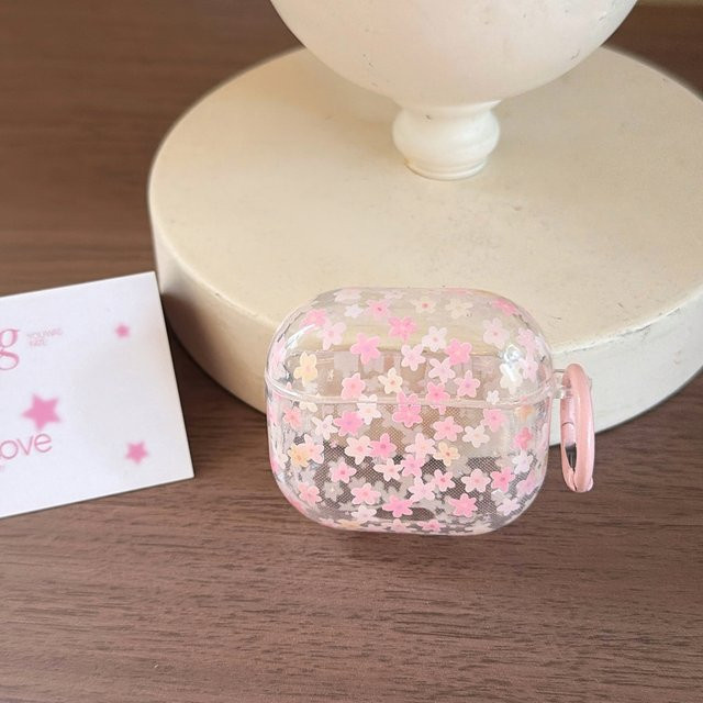 Rosa Blumen Schutzhülle für Apple AirPods 1, 2, 3, 4 und Pro Modelle mit Farbverlauf und glänzender Oberfläche - Bild 1