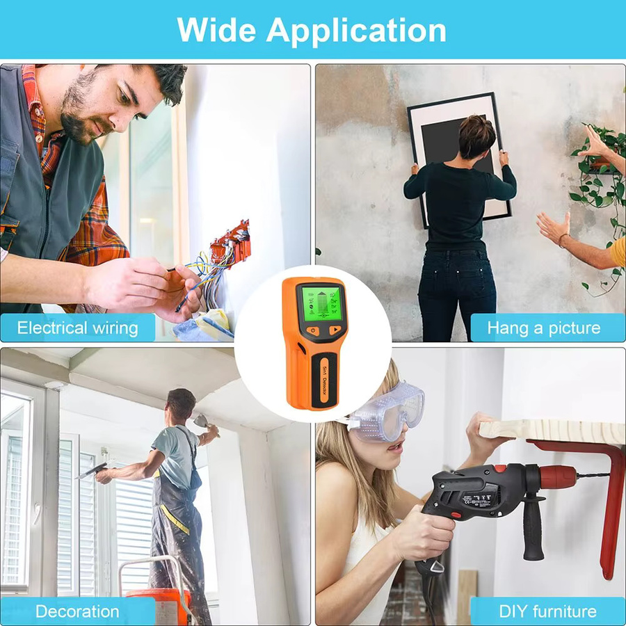 Voktta HW430 5in1 Wandbolzen-Detektor mit LCD-Display, multifunktionales Handgerät für Holz, AC-Draht, Kabel und Metall in Schwarz-Orange - Bild 4