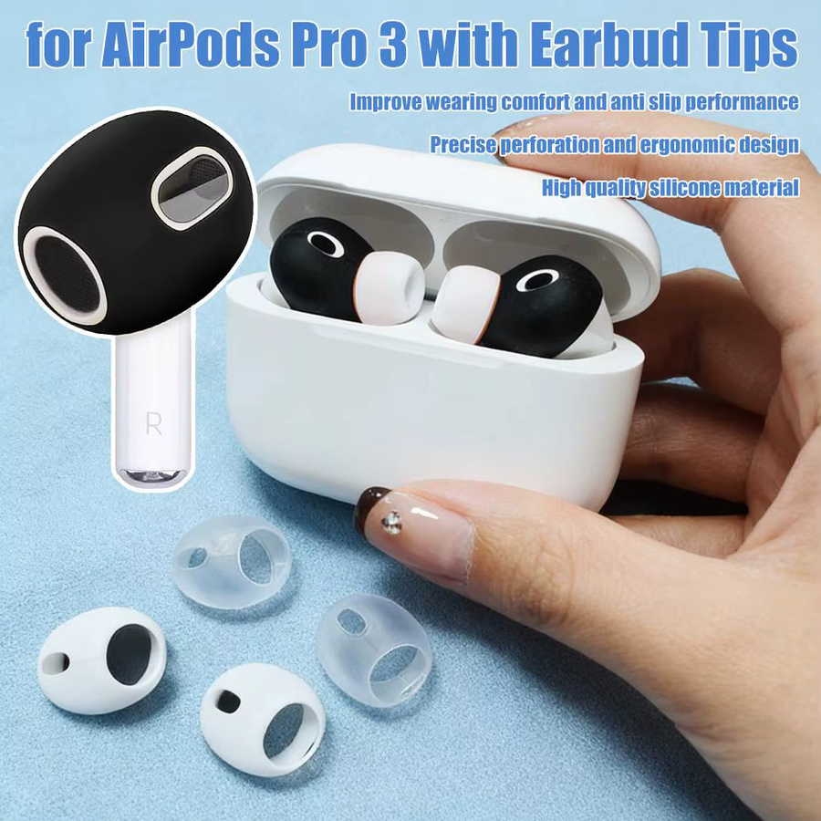 Silikon-Ohrstöpsel-Abdeckung für Apple AirPods Pro 3 in Schwarz, rutschfeste und abnehmbare Ohrkappen zum Kopfhörerschutz - Bild 6