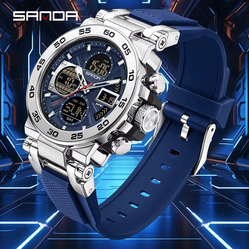 SANDA Digitaluhr, Quarz, Silikon, Herren, 5 ATM, Silber - Bild 4