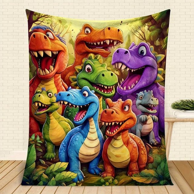 JMG Household Supplies 3D Dinosaurier-Druckdecke, flauschig und warm, Mehrfarbig, B/H: 100 x 150 cm - Bild 1