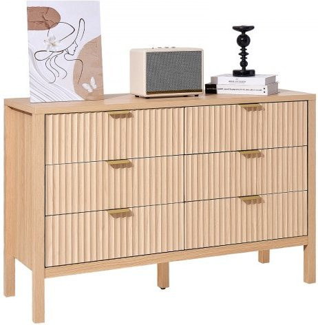 VEVOR Kommode mit 6 geriffelten Schubladen in Beige, moderner Schubladenschrank aus Holz für Wohnzimmer, Schlafzimmer und Flur, B/T/H: 119,9 x 39,9 x 78,7 cm - Bild 1