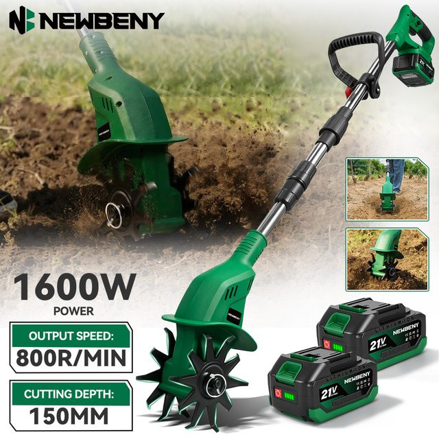 NEWBENY Elektrische Bodenfräse und Kultivator 1600W in Grün, kompatibel mit Makita 21V Akku - Bild 1