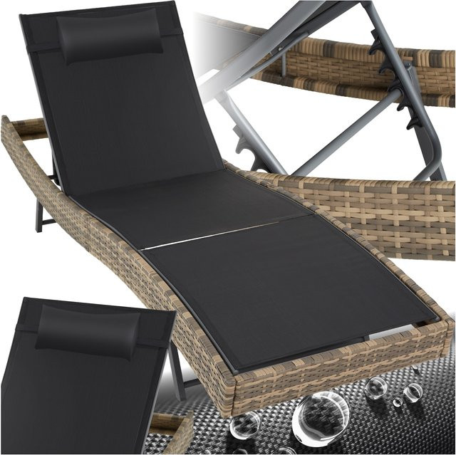tectake Rattan Sonnenliege mit Textilene Bespannung und verstellbarer Rückenlehne, Braun, B: 69 cm, T: 211 cm, H: 41 - 94 cm - Bild 1