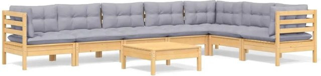 vidaXL 8-teiliges Garten-Lounge-Set aus massivem Kiefernholz in Braun-Grau mit grauen Polstern - Bild 1