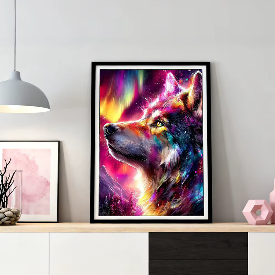 HUACAN Diamantmalerei 5D Wolf Tierkunst mit Rundbohrern, Multicolour Mosaik-Bild für Tischdekoration, B/H: 30,0 x 20,0 cm - Bild 3