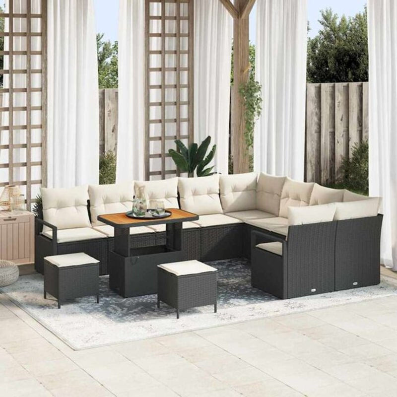 vidaxl Garten-Sofa-Set aus Poly-Rattan mit 12 Kissen in Schwarz - Bild 1