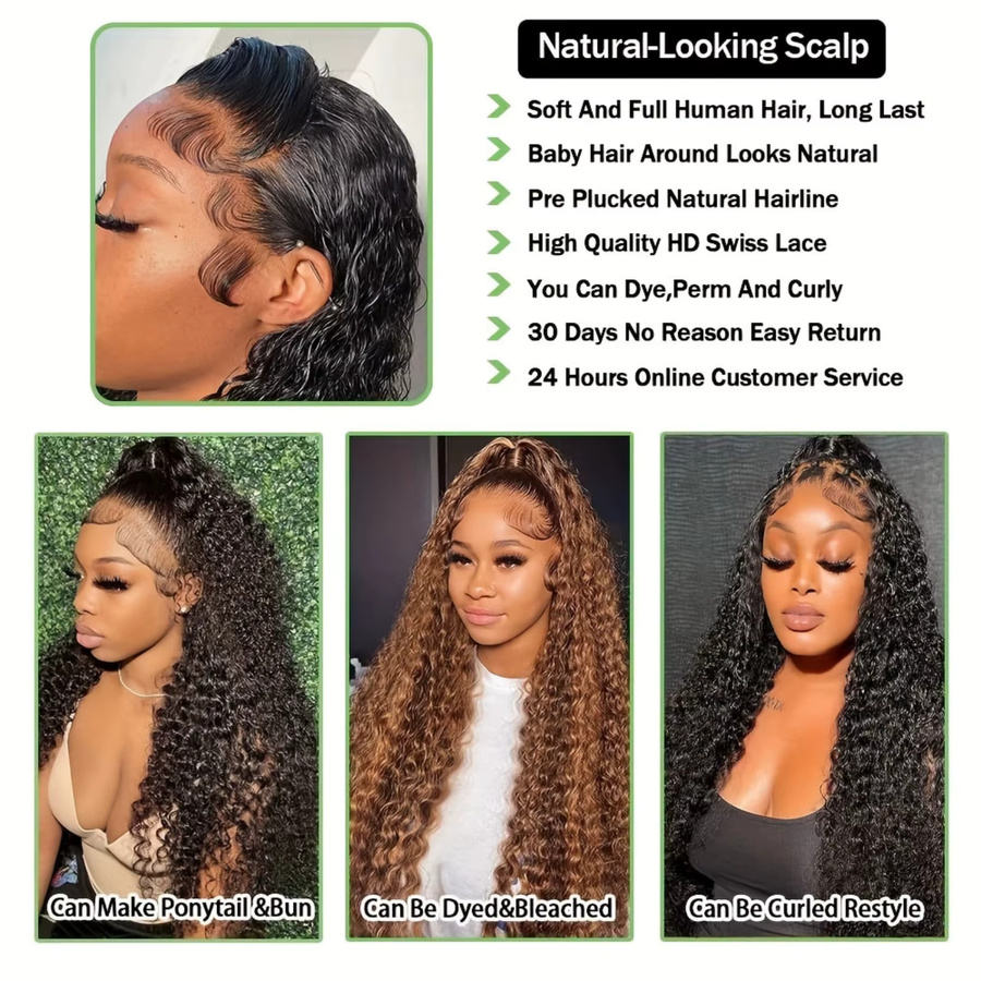 FIUMER Echthaar-Perücke Deep Wave, 13x4 Lace Front, Damen - Bild 3