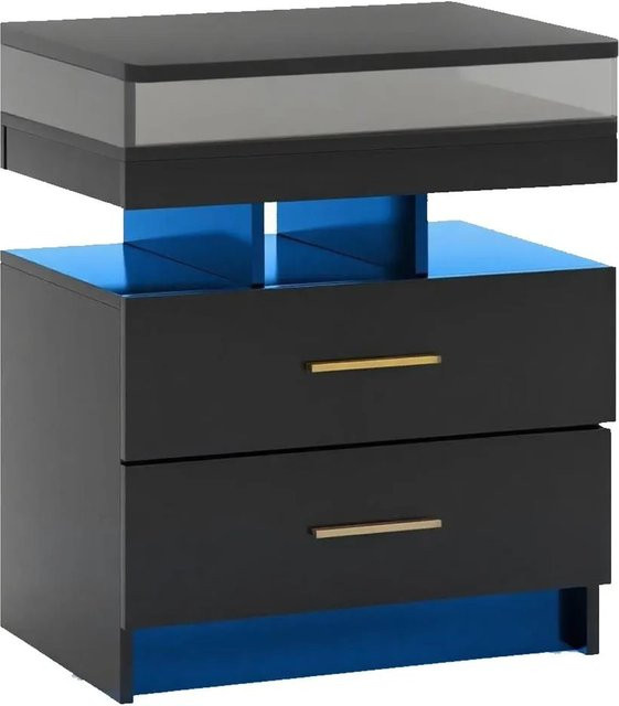 Costway Nachttisch mit LED-Beleuchtung in Schwarz, B/T/H: 50 x 40 x 58 cm - Bild 1