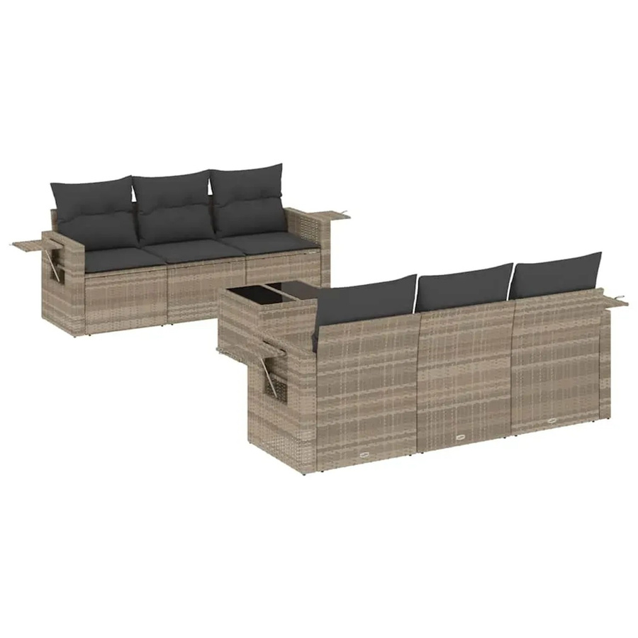vidaXL 7-teilige Garten-Sofagarnitur aus Polyrattan in Hellgrau mit Kissen und Gartentisch - Bild 2