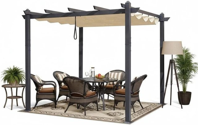 Purple Leaf Aluminium Pavillon mit Schiebedach in Grau, B/T/H: 300 x 300 x 245 cm - Bild 1