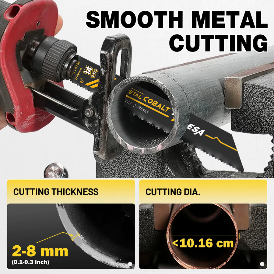 TOLESA 10er Set Bi-Metall Säbelsägeblätter für Metall, 14 TPI, 6 Zoll und 9 Zoll für Metallrohre und Bewehrungsstahl - Bild 4