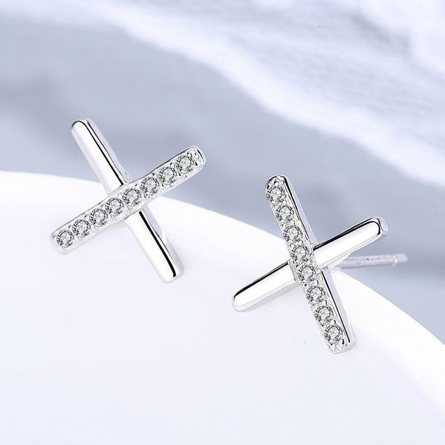 Lucky Star Jewelry Ohrstecker 925 Silber, Zirkonia, Damen, Buchstaben X-förmig - Bild 1