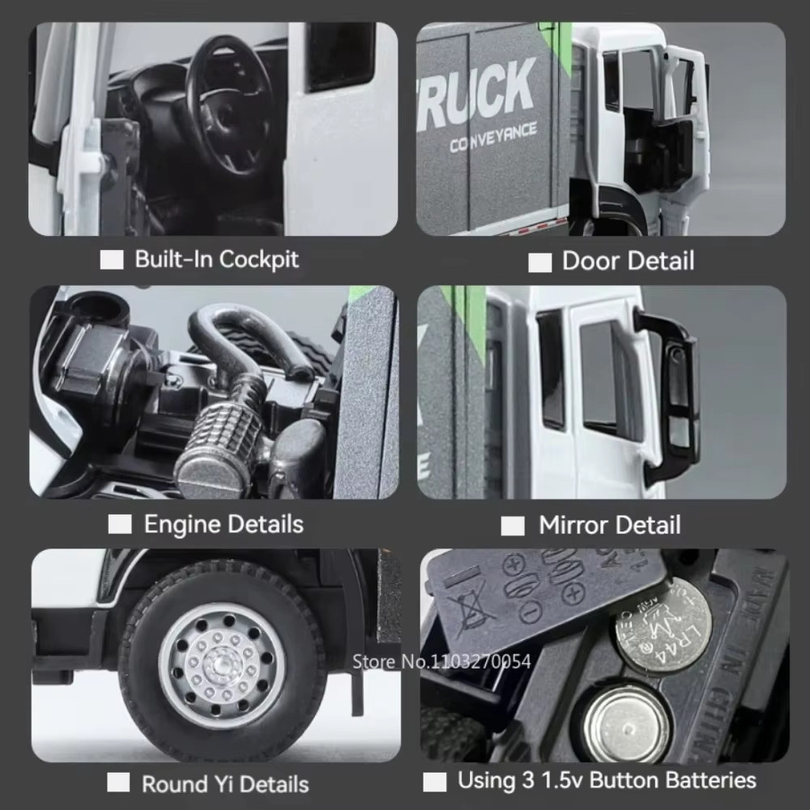 MAKEDA Container Truck Modellauto aus Metall im Maßstab 1:32 mit Licht und Sound in Grün und Weiß - Bild 4