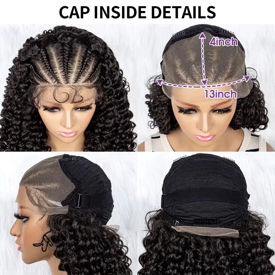 mayfive Lockige Bob-Perücke aus Echthaar, 13x4 Lace-Front, Cornrow - Bild 6