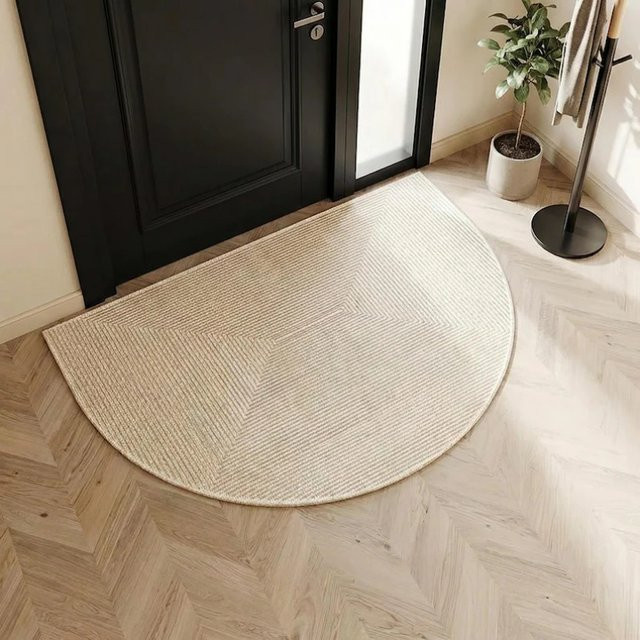 VIKAMA Halbrunde minimalistische Fußmatte in Beige, rutschfester und schmutzfangender Teppich für den Eingangsbereich oder die Küche, B/T: 60,0 x 40,0 cm - Bild 1